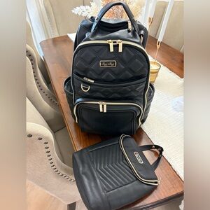Itzy Ritzy Black Quilted Backpack Set with Gold Zippers